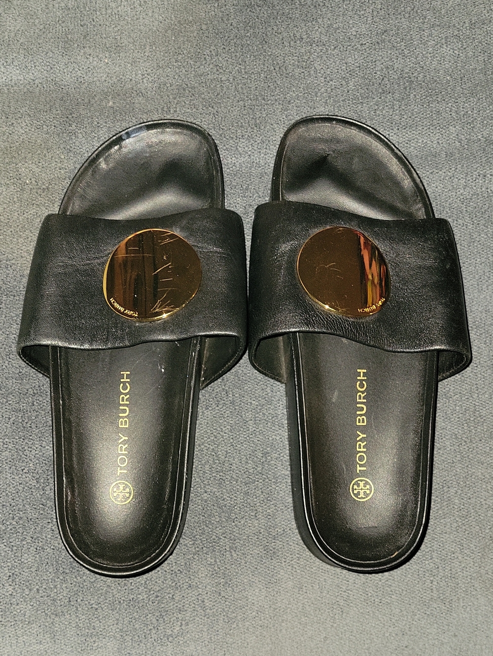 Tory Burch Patos Leather Slide Sandals in Black Size 9.5 Women